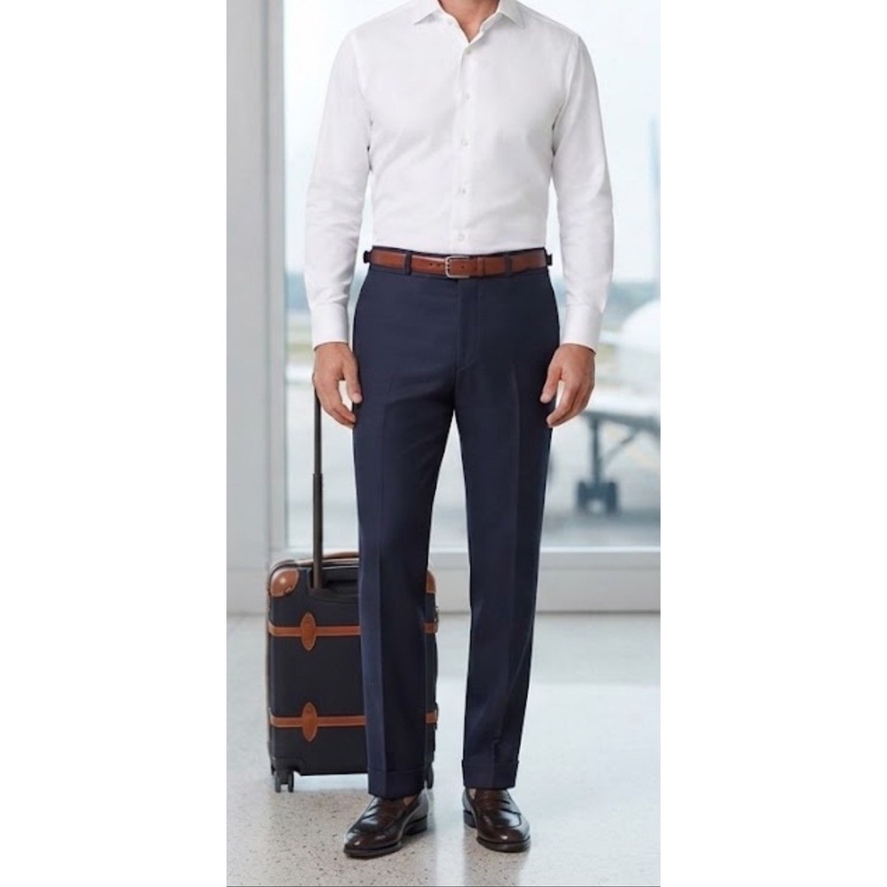 SuitSupply Traveller Pants Vitale Barberis Canonico Blue Buckle Elastic 34x30